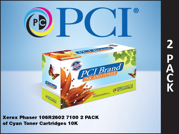 PCI Brand Xerox Phaser 106R2602 7100 2 PACK Cyan Toner Cartridges 10K