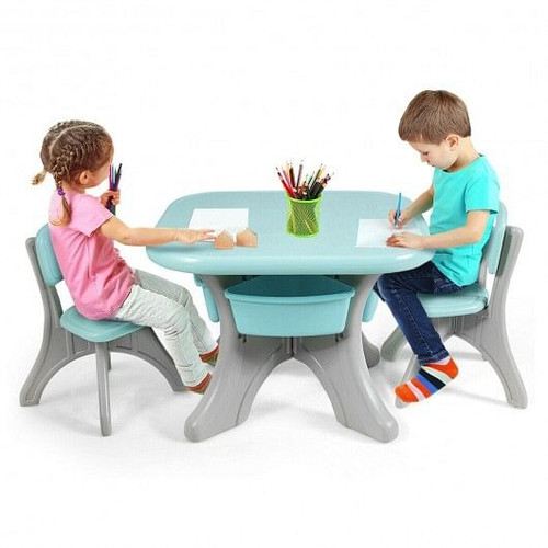 Children Kids Activity Table & Chair Set Play Furniture W/Storage-Blue - Color: Blue Children Kids Activity Table & Chair Set Play Furniture W/Storage-Blue - Color: Blue
