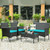 4 Pcs Patio Rattan Cushioned Sofa Furniture Set with Tempered Glass Coffee Table-Turquoise - Color: