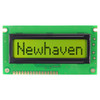 Front view of an 8x1 character LCD with an unlit STN+ yellow-green screen showing the word Newhaven in dark text.