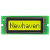 Front view of an 8x1 character LCD with a yellow-green backlit screen showing the word Newhaven.