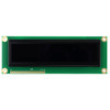 Front view of a 16x2 character OLED display module on a green PCB with an inactive black screen.