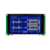 Front view of a 240x128 pixel graphic LCD showing an audio waveform made of white pixels on an unlit STN- blue screen.