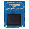 Front view of a blue circuit board with an integrated 1.27-inch color OLED display that is turned off and black.