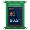 Front view of a green circuit board with an integrated 2.4-inch IPS TFT display showing a temperature reading against a dark blue background.