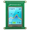 Front view of a green circuit board with an integrated 2.4-inch IPS TFT display showing a fishing depth finder gauge readout with two buttons on a light blue background.
