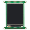 Front view of a green circuit board with an integrated 2.8-inch IPS TFT display that is turned off and black.