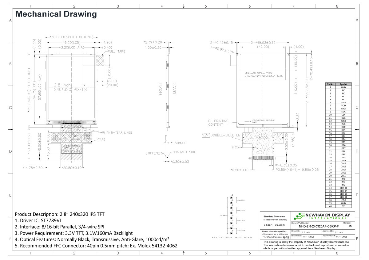 2.8 inch IPS TFT LCD