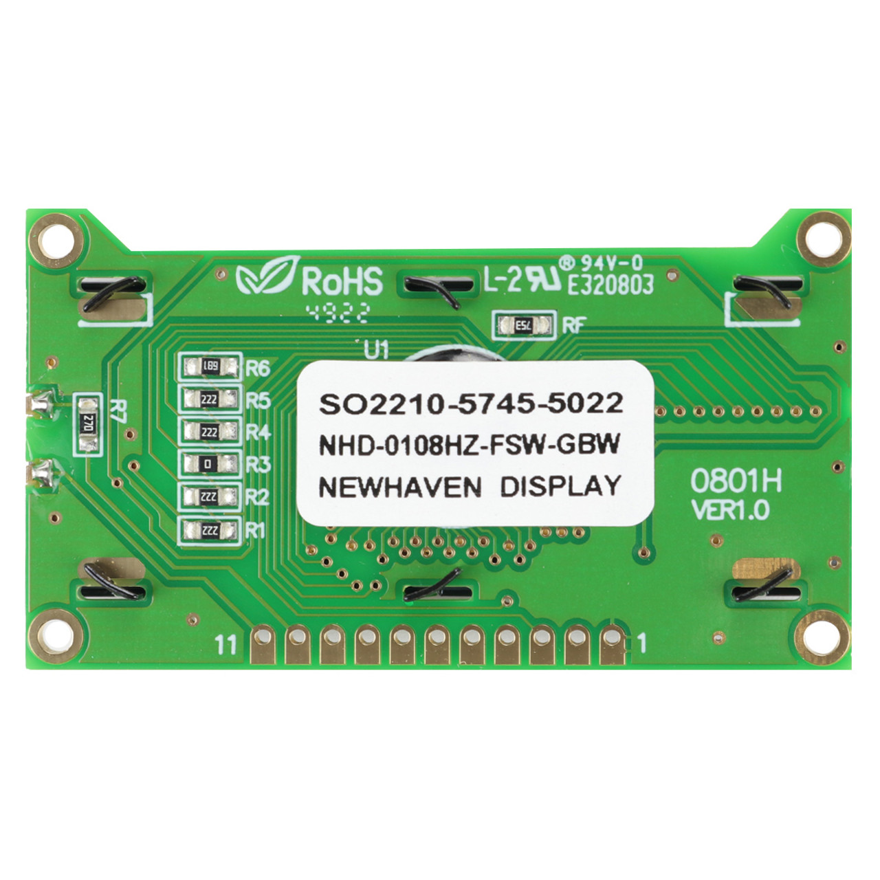 8x1 Character LCD Display | STN+ Gray Display, White Backlight