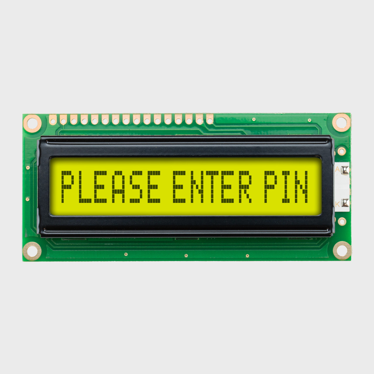 16x1 Character LCD | STN+ Gray Display with Yellow/Green Backlight