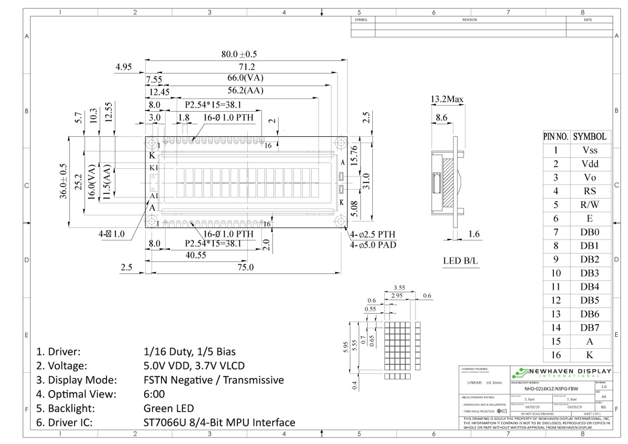 LCD-Anzeige 2 x 16, grün hintergrundbeleuchtet