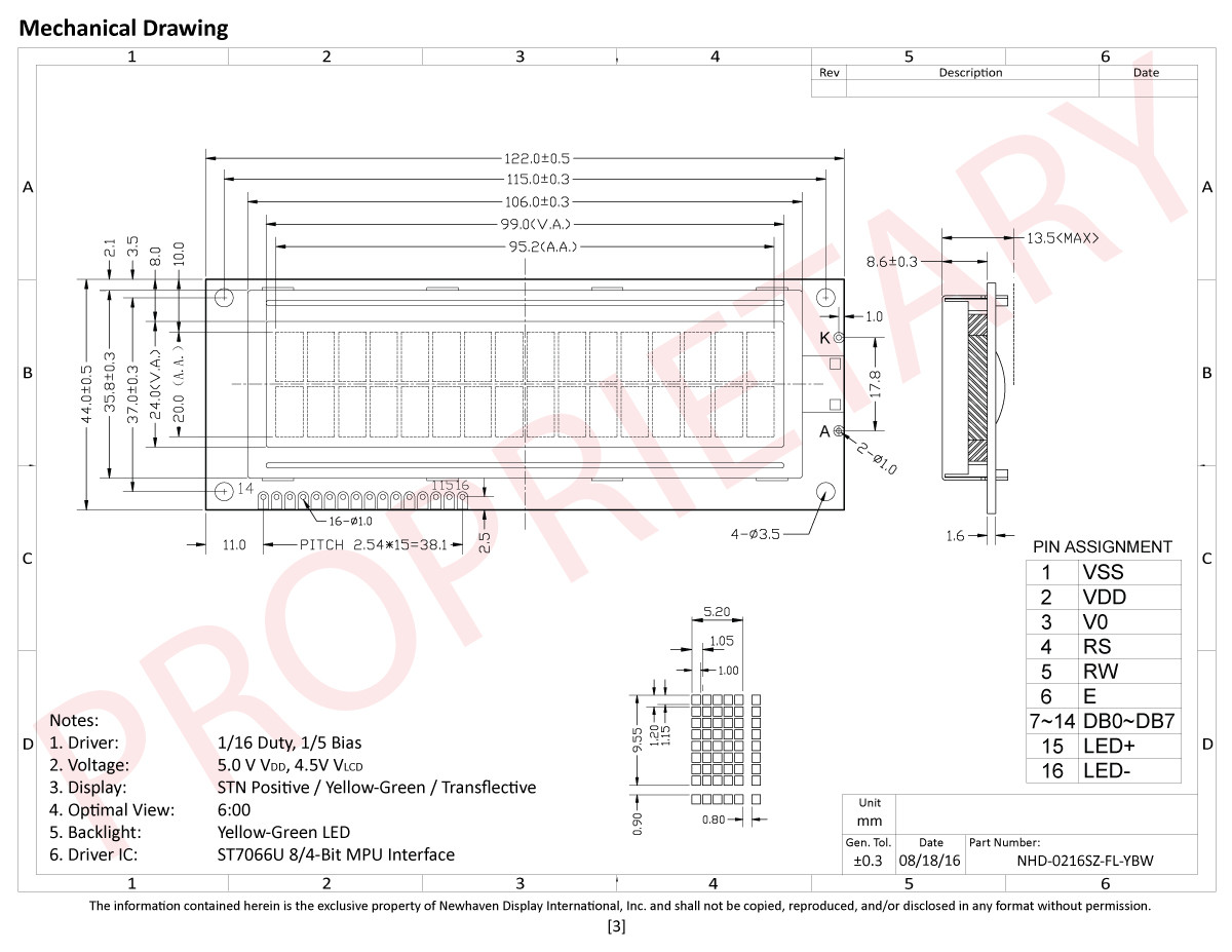 16x2 Character LCD | STN+ Yellow/Green Display SZ with Yellow