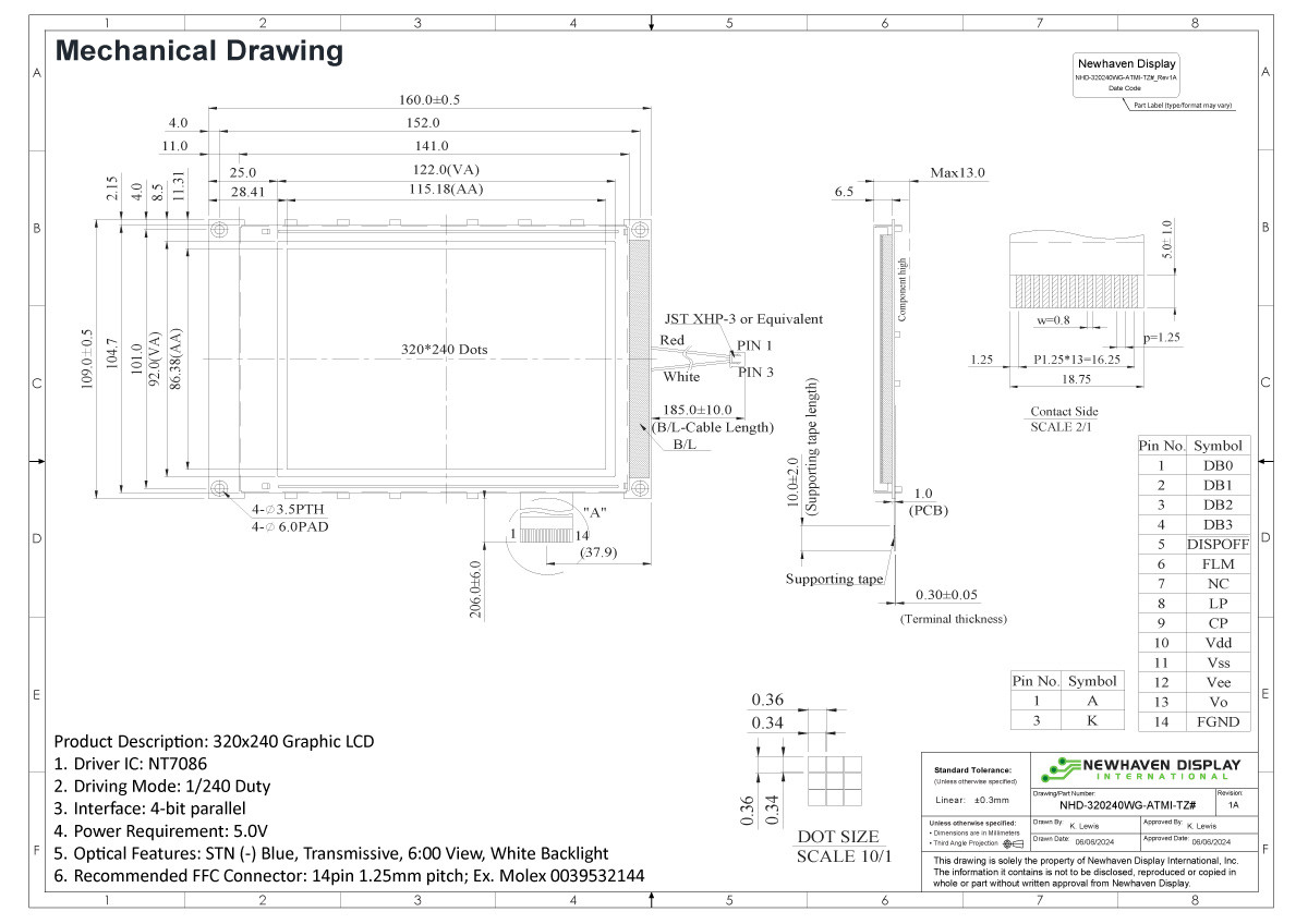 320x240 Graphic LCD Module | STN- Blue with White Backlight and
