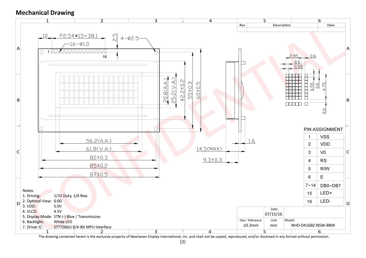 16x4 Character LCD | STN- Blue Display with White Side Backlight