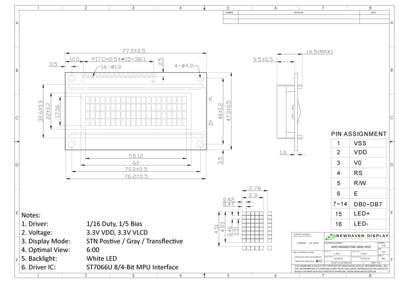 20x4 Character LCD | STN+ Gray with Side White Backlight 3V