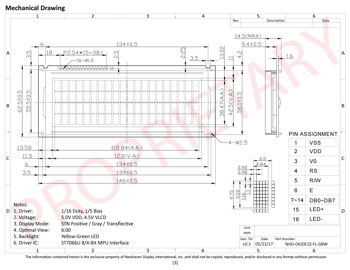 20x4 Character LCD | STN+ Gray with Yellow/Green Backlight