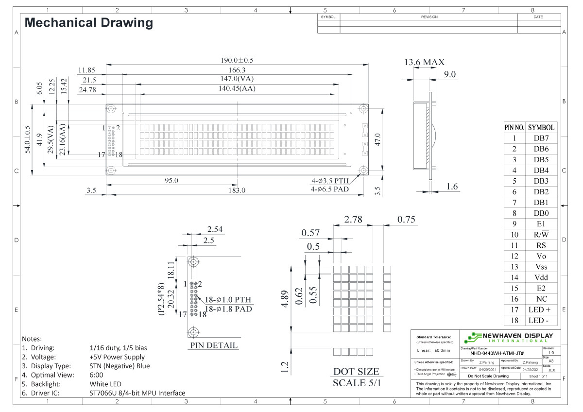 40x4 Character LCD | STN- Blue Display with White Backlight