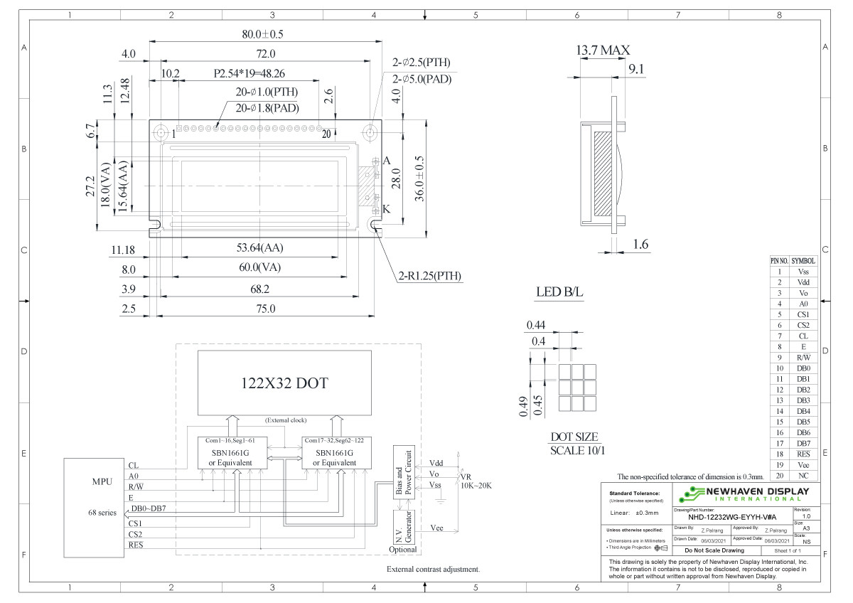 122X32 Graphic LCD Module | STN+ Yellow/Green Display with Yellow