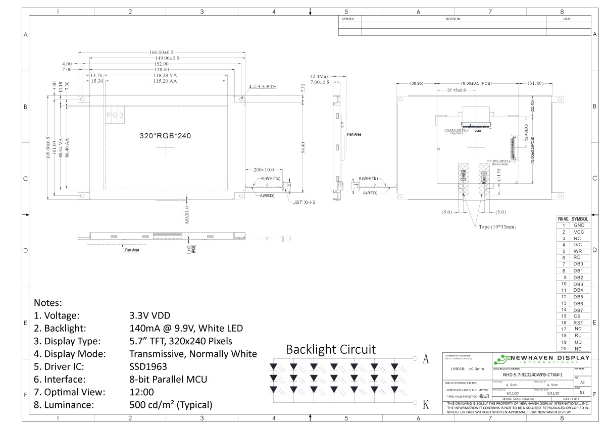 5.7 inch Standard 8-bit TFT without Touchscreen