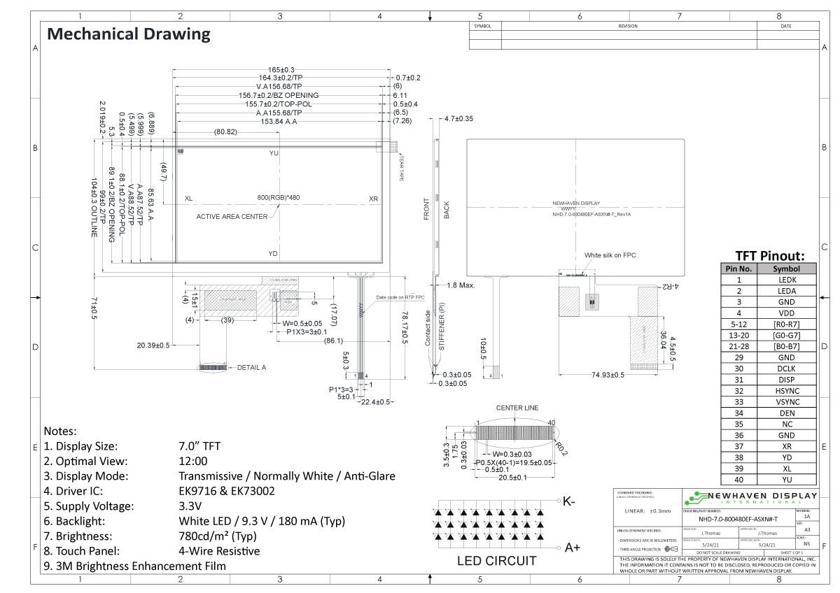 7 inch Sunlight Readable Resistive TFT LCD