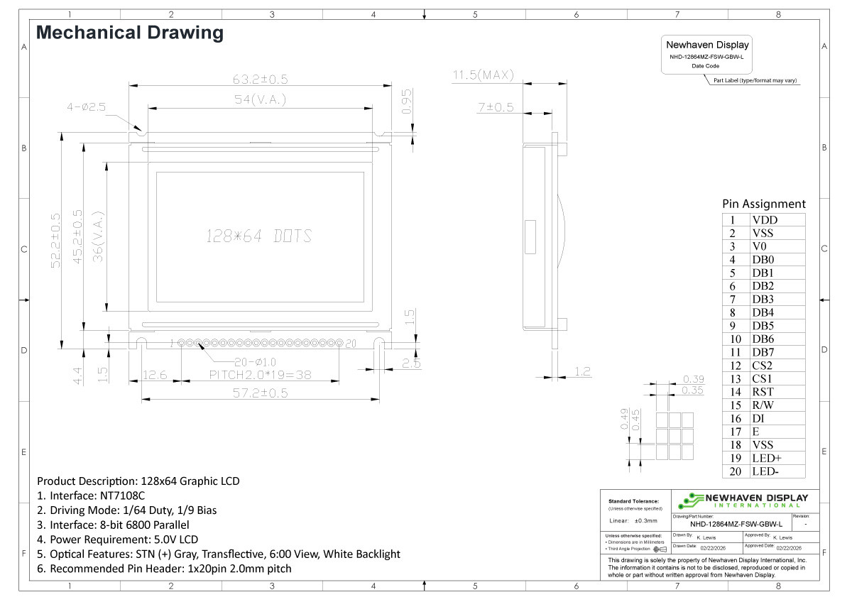 128x64 Graphic LCD Module | STN+ Gray with Side White Backlight