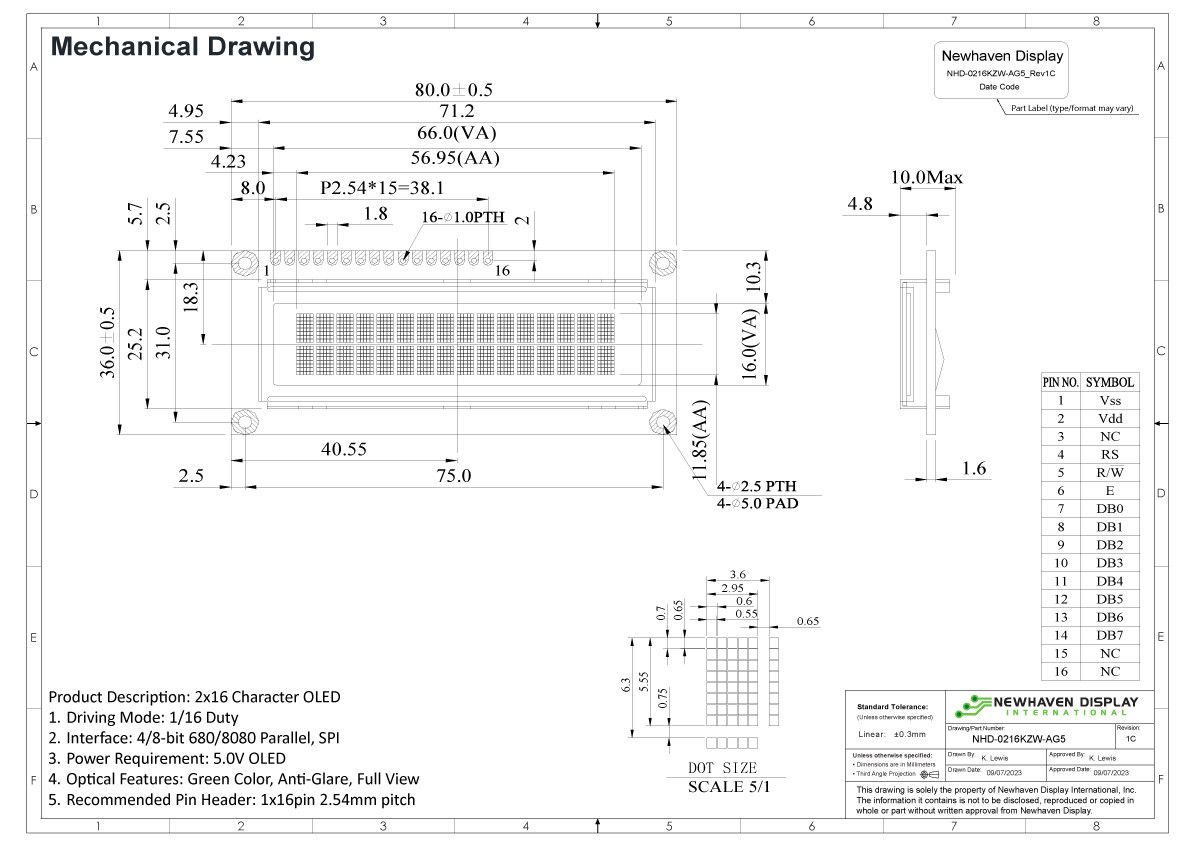Green 16x2 Character OLED Module | KZW Model