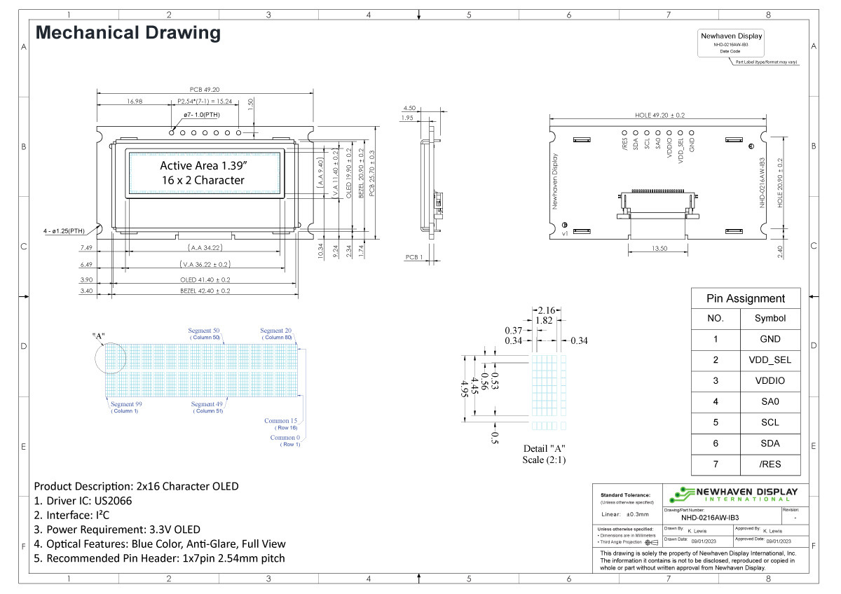 Blue 16x2 Character Modular OLED | Arduino Ready with I2C Interface