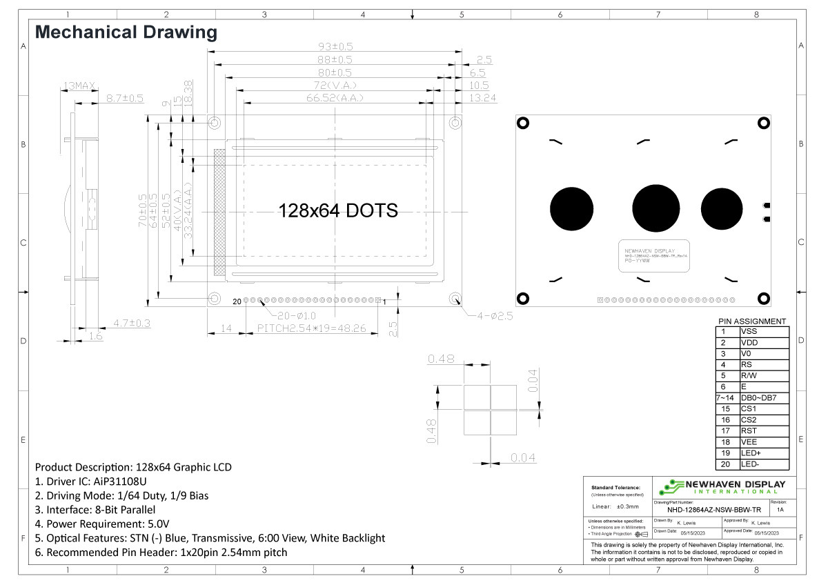 128X64 Graphic LCD Module | STN- Blue Display with White Side