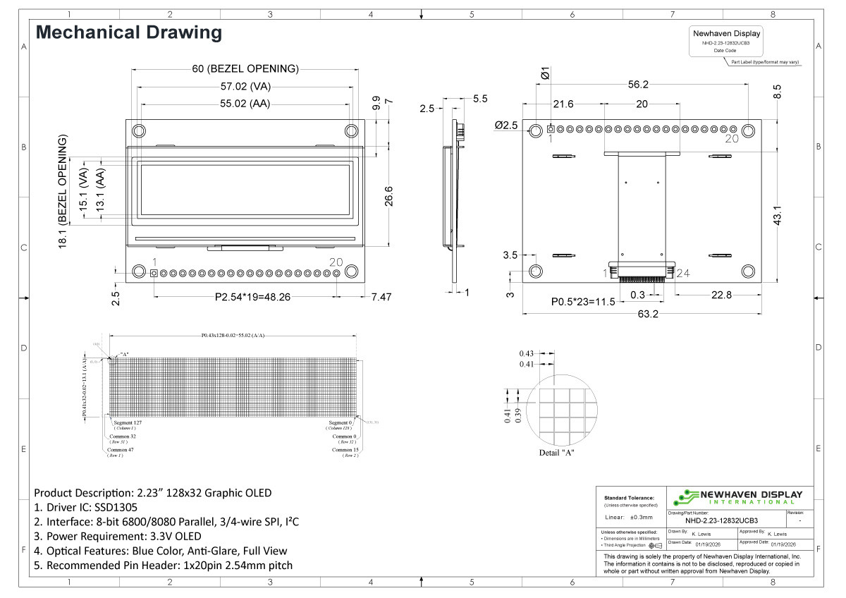 2.23 inch Blue Graphic OLED Module