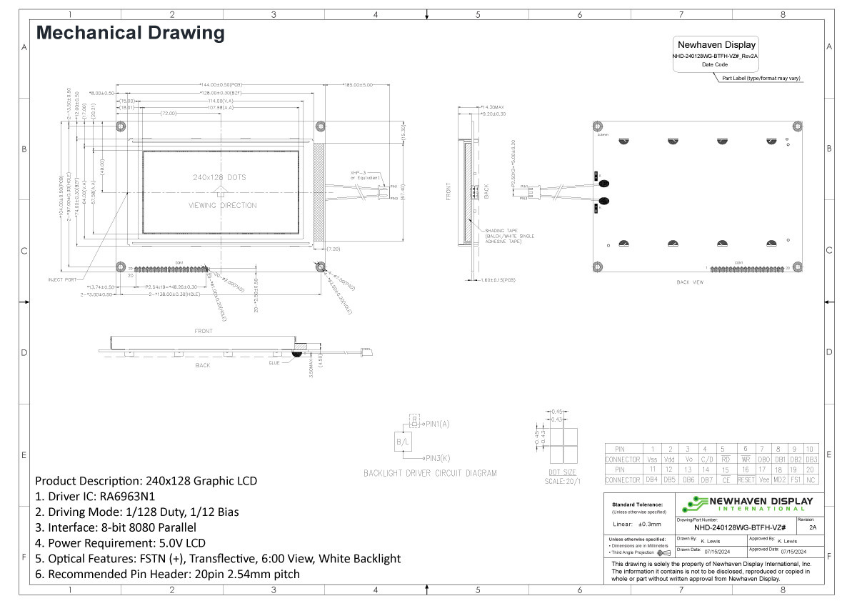 240x128 Graphic LCD Module | FSTN + with White Backlight