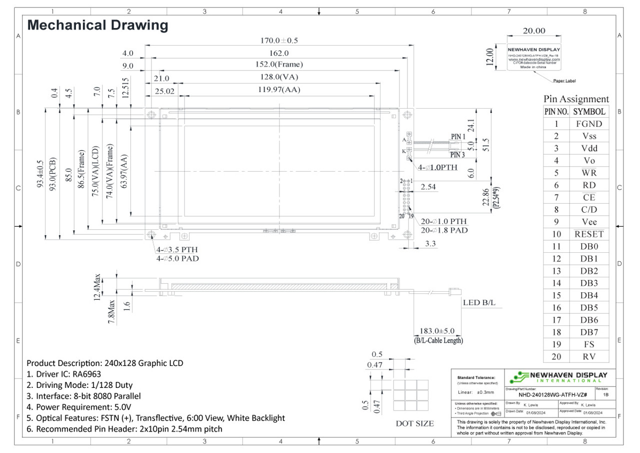 240X128 Graphic LCD Module | FSTN + Display with White Backlight