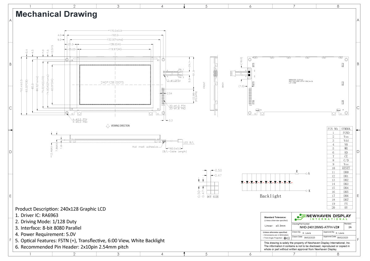 240X128 Graphic LCD Module | FSTN + Display with White Backlight