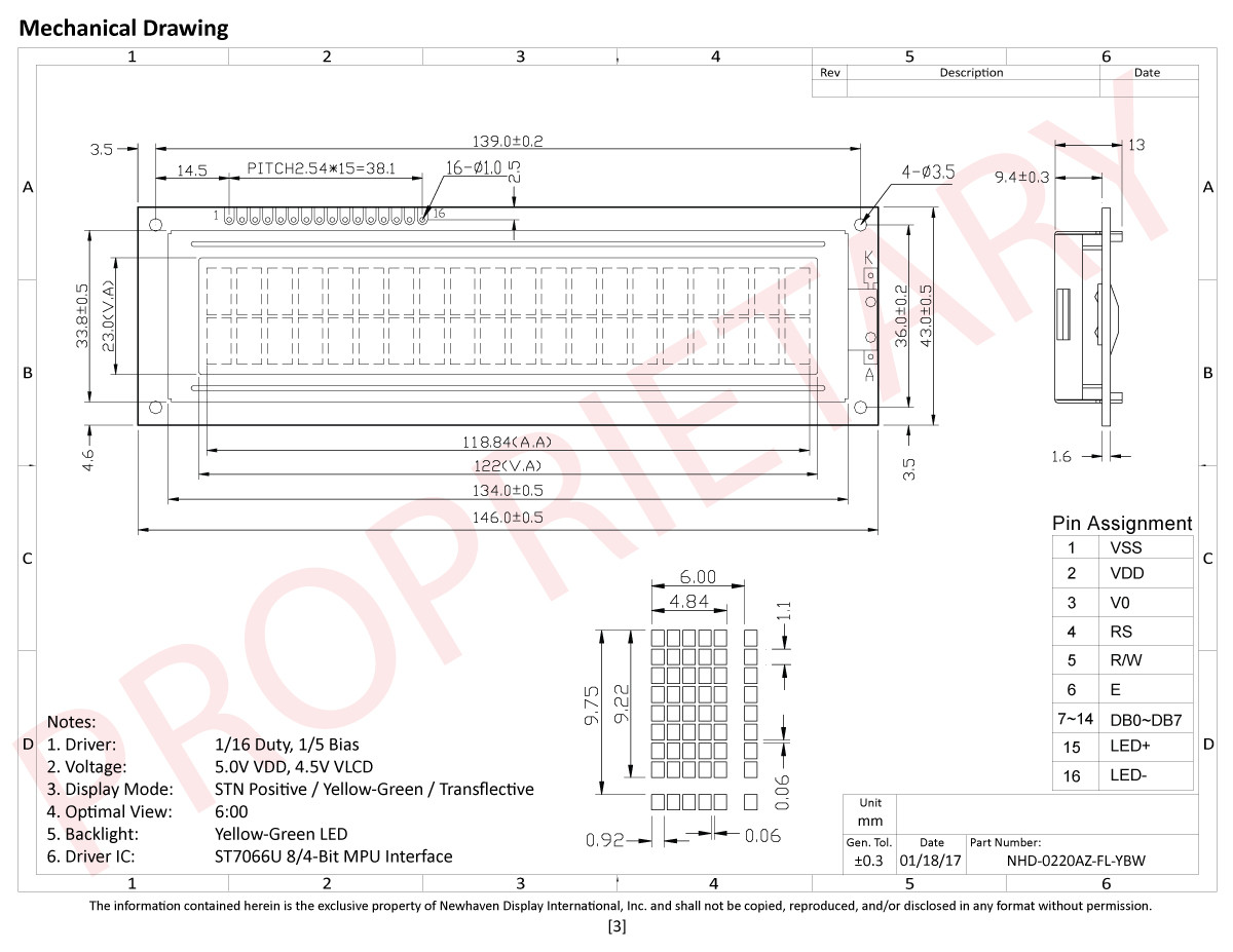20x2 Character LCD | STN+ Yellow/Green with Yellow/Green Backlight