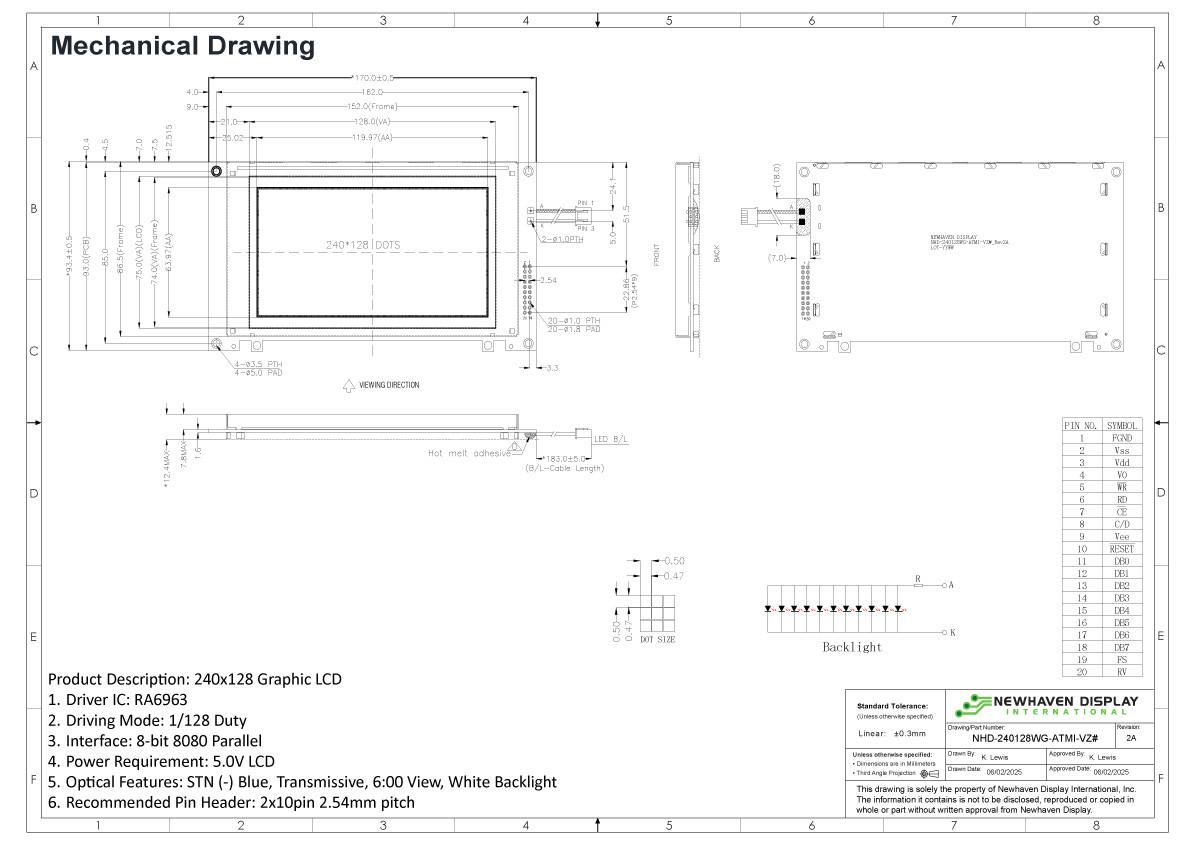 240X128 Graphic LCD Module | STN - Blue Display with White Backlight