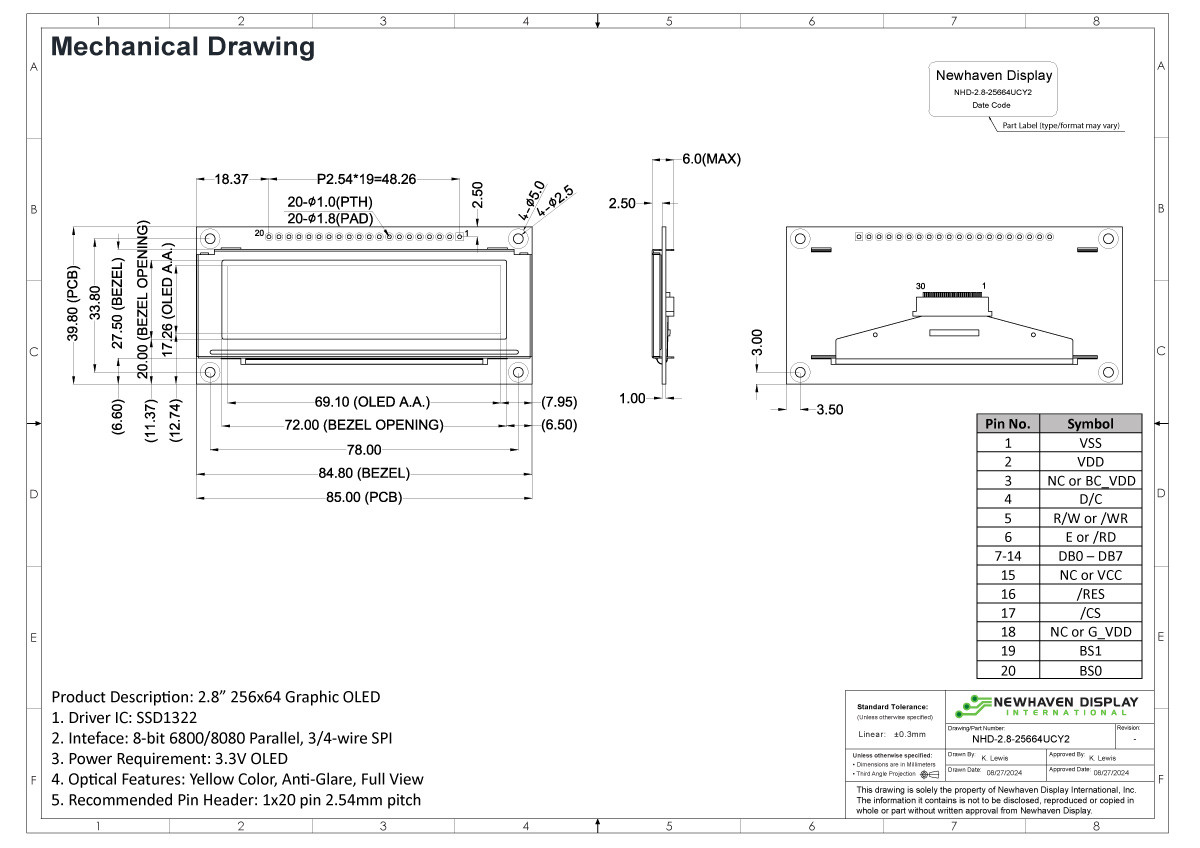 2.8 inch Yellow Graphic OLED Module