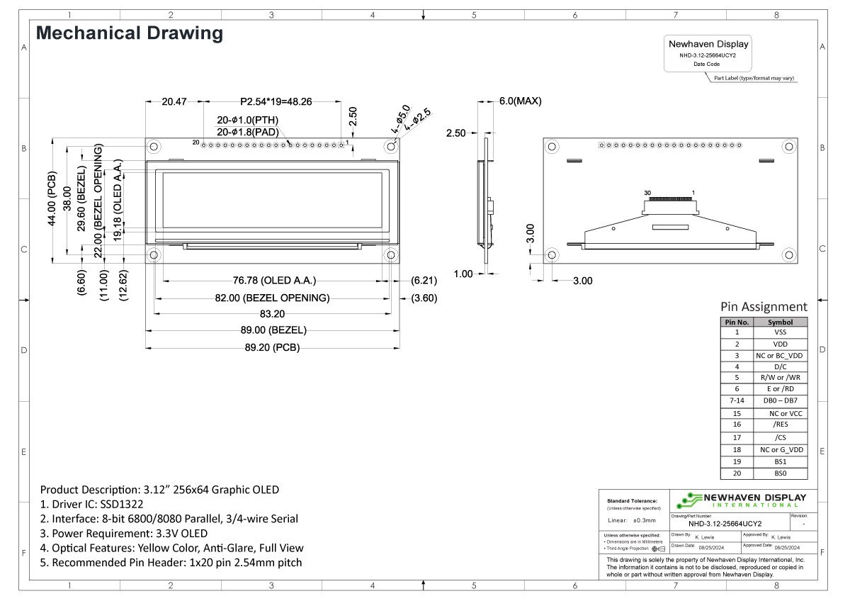 3.12 inch Yellow Graphic OLED Module