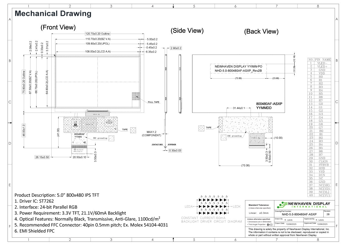 図面 5.0 inch IPS TFT LCD | 5
