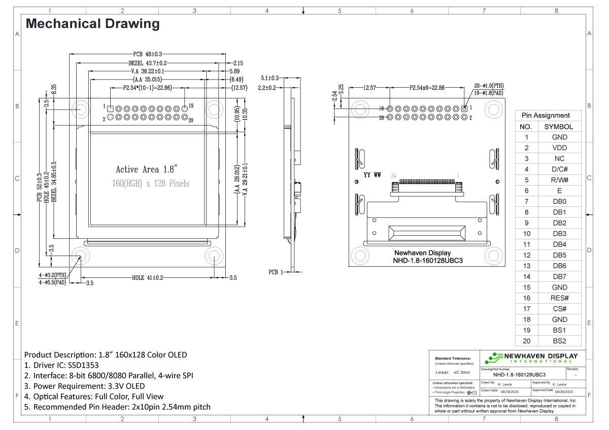 1.8 inch Color Graphic OLED Display Module