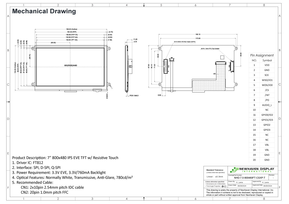 7.0 inch IPS EVE TFT LCD Module with Resistive Touchscreen
