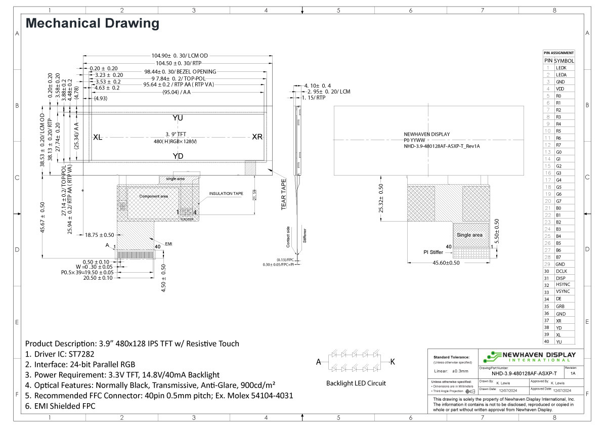3.9 Bar-Type TFT 480x128px IPS Display + Resistive Touchscreen