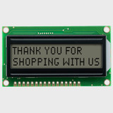 Front view of an unlit 16x2 character LCD with an FSTN+ gray screen showing dark text.