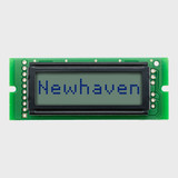 Front view of an 8x1 character LCD with an unlit STN+ gray screen showing the word Newhaven in dark text.