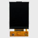 Front view of a 2.4-inch TFT LCD with an attached 24-pin ZIF FPC cable and an inactive black screen.