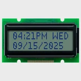 Front view of a 12x2 character LCD module with dark screen indicating the backlight is powered off.