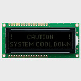Front view of an unlit 16x2 character LCD with screen showing a black background and light text.