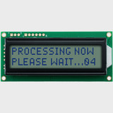 Front view of an unlit 16x2 character LCD with an STN+ gray screen showing dark text.