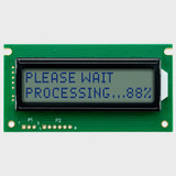 Front view of an unlit 16x2 character LCD with an STN+ gray screen showing dark text.