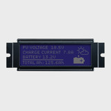 Front view of a 122x32 graphic LCD with black bezel showing dark pixels on a dark blue screen indicating the backlight is powered off.