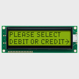 Front view of an unlit 16x2 character LCD with an STN+ yellow-green screen showing dark text.