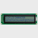 Front view of an unlit 24x2 character LCD with a STN+ gray screen showing dark text.